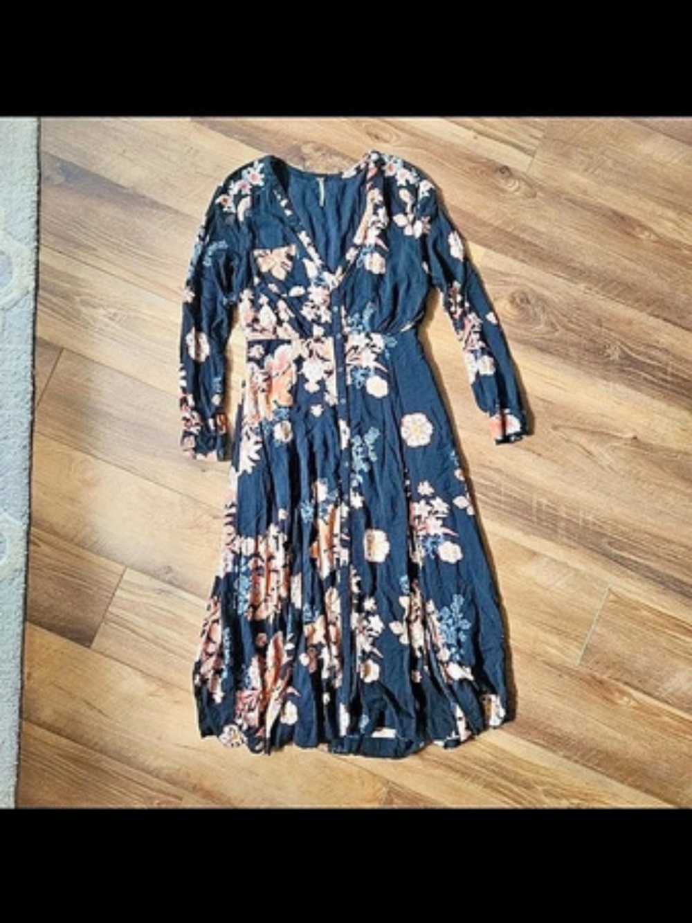 Free People Miranda Boho Floral Maxi Dress in Black & Orange